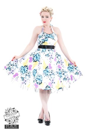 Neon Blue Floral Halter Dress